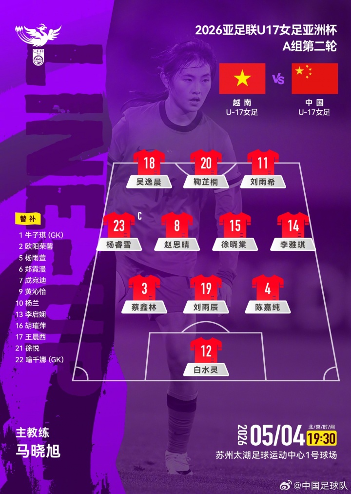 熊猫体育-U17女足亚洲杯A组第二轮,中国U17女足对阵越南U17女足,首发公布